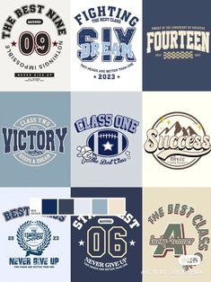 six different types of logos for various sports teams