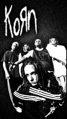 a black and white photo with the words korn on it