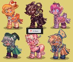 some pixel art that looks like they have different hair colors and sizes, but are not in