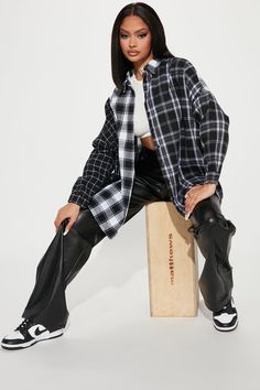 Available In Black/White And Red/combo. Flannel Top Long Sleeve Collared Button Down Contrast Plaid Detail Oversize Non Stretch Disclaimer: Plaid Print Placement May Vary. Self: 65% Cotton 35% Polyester Contrast: 65% Polyester 35% Cotton Imported | Mixed Emotions Mixed Feelings Flannel Top in Black/White size XL by Fashion Nova White Plaid Shirt Outfit, Plaid Shirt Outfits, Oversized Plaid Shirts, Flannel Fashion, Mixed Emotions, Mixed Feelings, Flannel Tops, Spring Looks, Black White Fashion