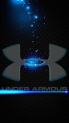 the under armour logo is shown on a dark background with blue lights and stars above it