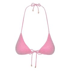 A side-tie bikini in pink glitter. Fully adjustable triangle top with self-tie fastenings. Model 1 wears size: Medium (32C) Model 2 wears size: Small (32A) We recommend sizing up. Baithing Suits, Sustainable Sunglasses, Summer Stuff, Pink Sparkly, Ballet Pink, Triangle Top, Cute Simple Outfits