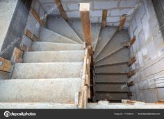 the stairs are made out of concrete and wooden planks stock photo - 55987