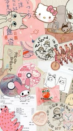 an assortment of stickers and decals on a piece of paper with hello kitty characters