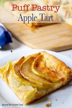 puff pastry apple tart on a white plate