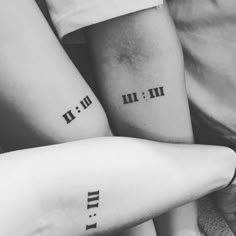 two people with tattoos on their legs and one has the word i love you in roman numerals