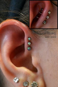 three different types of piercings in the ear