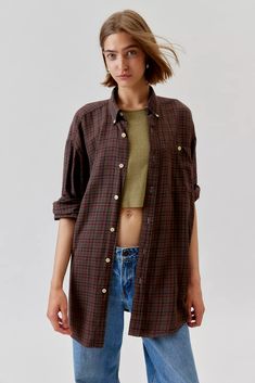 Urban Renewal Remade Overdyed Flannel Shirt | Urban Outfitters Brown Fits, Vintage Flannel, Flannel Women, Upcycled Clothing, Urban Renewal, Upcycled Vintage, Fall Wardrobe, Upcycle Clothes, Flannel Shirt