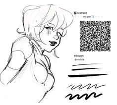 a drawing of a woman's face with a qr code in the background