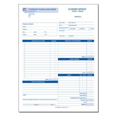 an invoice form with blue lines on it