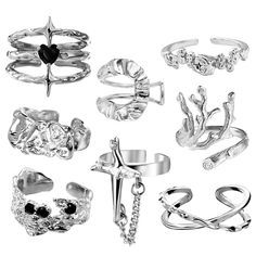 PRICES MAY VARY. Y2K RINGS:Vintage Chunky Silver Ring Set - 8pcs Non-Tarnish Rings for Women, Adjustable Stacking Aesthetic Jewelry Gift COQUETTE ACCESSORIES:Upgrade your aesthetic with our 8-piece Y2K rings set, featuring vintage and chunky silver rings that are perfect for stacking and adjusting to your preferred fit. GRUNGE ACCESSORIES:Accessorize like a true Y2K queen with our non-tarnish ring sets for women, designed to add a touch of retro glam to any outfit. UNIQUE DESIGN：Make a statement with our thick, chunky rings that are perfect for knuckle stacking and feature a beautiful gold finish for a touch of luxury. SERVICE：For any issues with the product, please feel free to contact us 24 hours a day and we will be happy to serve you Silver Y2k Jewelry, Chunky Silver Rings Aesthetic, Chunky Silver Jewelry, Rings For Women Aesthetic, Chunky Jewelry Silver, Silver Chunky Rings, Chunky Rings Silver, Grunge Rings, Accessories Grunge