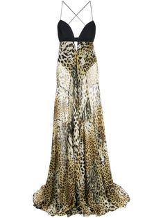 black silk leopard print thin shoulder straps sweetheart neck concealed rear fastening fluid floor-length Roberto Cavalli Vintage, Roddy Ricch, Bold Dresses, Leopard Fashion, Printed Long Dresses, Leopard Dress, Fashion Pieces, Animal Print Dresses