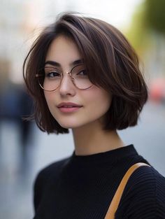 Stylish Bob Haircuts with Highlights to Add Dimension and Flair Bob With Korean Bangs, Curtain Bangs With Bob Haircut, French Bob Side Part, Salt And Pepper Bob Haircut, Graduated Bob With Bangs, Baroque Bob 2024, Short Brown Hair With Glasses, Dakota Johnson Hair Short, Inverted Bob Hairstyles For Fine Hair