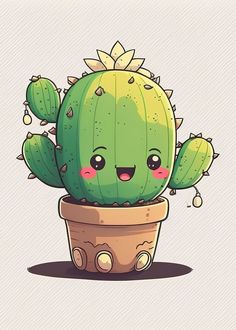 a cartoon cactus in a pot with its eyes closed