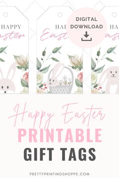 easter printable gift tags with flowers and bunny ears