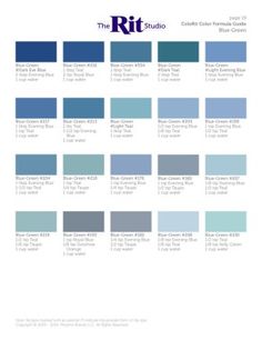 the rtt studio color chart with blue and gray colors on it, including two different shades