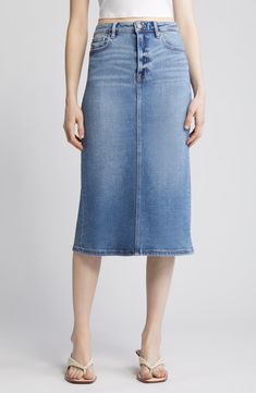 HIDDEN JEANS Back Slit Denim Midi Pencil Skirt | Nordstrom Hidden Jeans, Midi Pencil Skirt, Midi Skirt Pencil, Curly Hair Care, Textured Hair, Travel Size Products, Capsule Wardrobe, Denim Skirt, Pencil Skirt