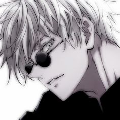 an anime character with glasses on his face and short hair, looking to the side