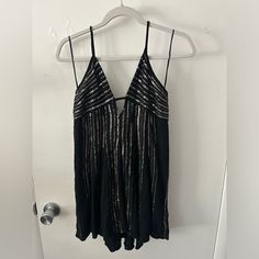 Tag Still On, Size Medium, Flowy Material, Black With Gold Sequin, Adjustable Straps Black Mini Dress With Sequins For Summer, Black Sequin Mini Dress For Summer, Black Sequin Beach Dress, Gold Sequins, Gold Sequin, Adjustable Straps, Sequin, Summer Dresses, Size Medium