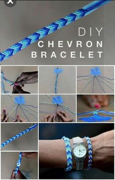 the instructions for making a chevron bracelet with blue and white braiding on it