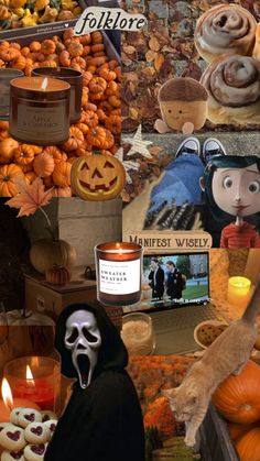 halloween collage with pumpkins, jack - o'- lantern and other items