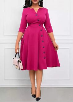 Color:Hot Pink;Size:S;Size:M;Size:L;Size:XL;Size:XXL;Package Contents:1 X Dress;Occasion:Other;Style:Casual; Pink Dress Suit Women, Beautiful Model Dress, Casual Dress For Summer, Office Clothes Women Casual, Office Clothing For Women, Clothing Collection Ideas, Plus Size Church Outfits Black Women, Already Made Gown Styles, Mom Dress Casual