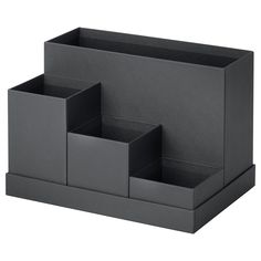 a black desk organizer with three compartments