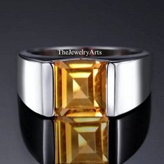 "Most Welcome to \"TheJewelryArts\" Products Description Center Stone: Genuine Golden Topaz Center Stone Size: 9x9mm Stone Shape: Square Cut Stone Clarity: VVS Material: 92.5 Sterling Silver, also available in 24k Rose Gold Vermeil/Gold Vermeil/Black Vermeil Stamp: 92.5 ➽OCCASION: Surprise your loved one with this beautiful engagement/wedding jewelry by TheJewelryArts . A classic piece of jewelry for all men/women in your life, this is a perfect gift for any occasion such as birthdays, anniversaries, wedding, engagements, Valentine's Day or Christmas day mother's day. ✔Comfort Fit ✔Nickel Free ✔Free Engraving ✔ Free Shipping ✔  Ready to Ship in 3 Business Day Customization is always welcome and please feel free to contact with me if you have any design ideas! If you have any other query pl Yellow Topaz Crystal Ring For Gift, Yellow Gemstone Ring, Topaz Rings, Topas Ring, November Birthstone Ring, Yellow Gemstones, Mens Rings, Grown Man, November Birthstone