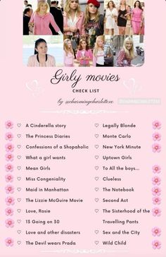 the girly movies list is shown in pink