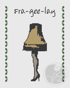 a cross stitch pattern with the words free - ge - lay and a lamp on it