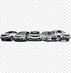 five cars lined up in a row with no background, hd png clipart