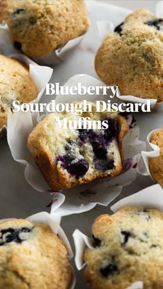 blueberry muffins are sitting in paper cups