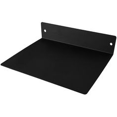 a black metal shelf with two holes on it