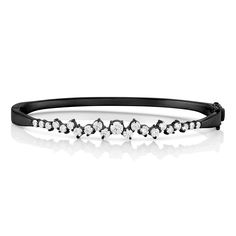 white diamond constellation hinged huggie bangle<br>in 18k black gold, head on view <span class='visuallyhidden'>Call or text 323-404-2959 if you need shopping assistance.</span> Bangle Design, Black Diamond Bracelet, Casual Luxe, Look Rock, Palm Desert, Chain Bracelets, Bangle Designs, Bespoke Jewellery, Diamond Bangle