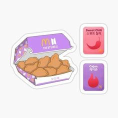 an open box of macaroni and cheese sticker on a white background with three different icons