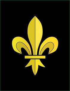 a black and yellow fleur de lis logo