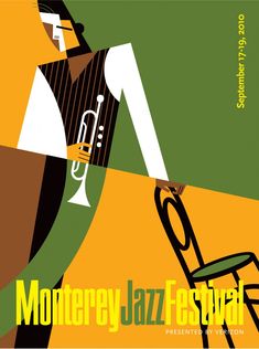 an advertisement for the montgomery jazz festival featuring a man in a suit with a trumpet