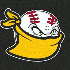 a baseball with a bandana wrapped around it's head and eyes looking angry