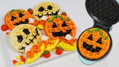 some waffles are decorated to look like jack - o'- lanterns