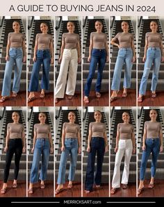 Your Guide to Jeans in 2024 - Merrick's Art Modern Jeans Outfit, Jean Length Guide Style, 2024 Jeans Trends For Women, Highwaist Jeans Outfit, Unhemmed Jeans, Levi Jeans Outfit, Holy Jeans, Jeans Guide, Best Fitting Jeans