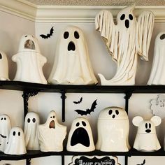 a shelf filled with lots of halloween decorations