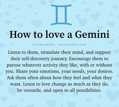 a blue background with the words how to love a gemini