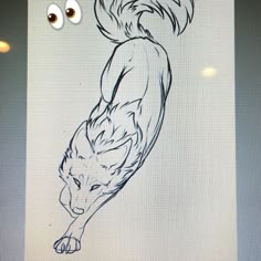 a drawing of a wolf with eyes on it's back and head in the air