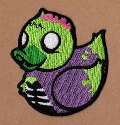 a green and purple bird with pink hair on it's head, sitting in front of a brown background