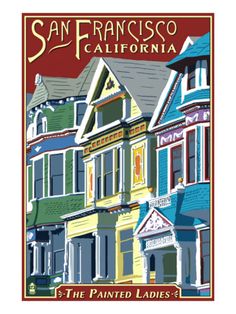 the san francisco california painted ladies's houses are shown in red, yellow and blue