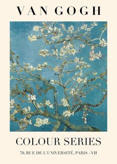 the cover of van gogh's color series, featuring an almond tree with white flowers