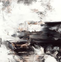 an abstract painting with black and white colors