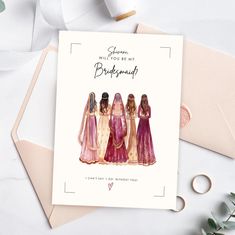 three bridesmaids in pink and gold gowns are standing next to each other