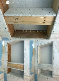 some shelves are being constructed with plywood and glue on the top, bottom and bottom