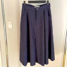 Knit Midi Skirt In Blue. Size L(Fits Smaller Than Regular L). About 27in In Waist. Never Worn. High-waist Blue Skirt For Winter, High Waist Blue Skirt For Winter, Blue High-waisted Winter Skirt, Blue Long Skirt For Winter, Blue Midi Skirt For Winter, Blue Flared Skirt For Fall, Blue Long Skirt For Fall, Blue Winter Skirt Bottoms, Blue Lined Skirt Bottoms For Fall